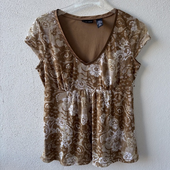 New York & Company Tops - NY Co Medium Babydoll V Neck Cap Sleeve Sheer over Lining Olive Green‎ Fairy Y2K